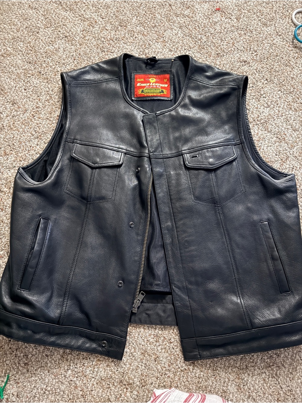 Black Leather Vest Jacket - Classic Men's Biker Style